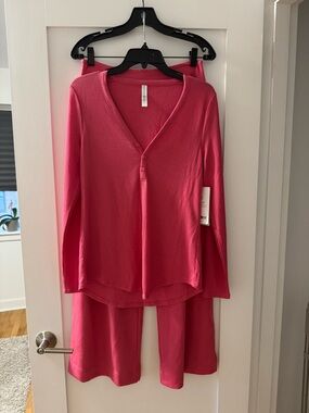 Athleta Waffle Henley Pajama Set - Raspberry Pink